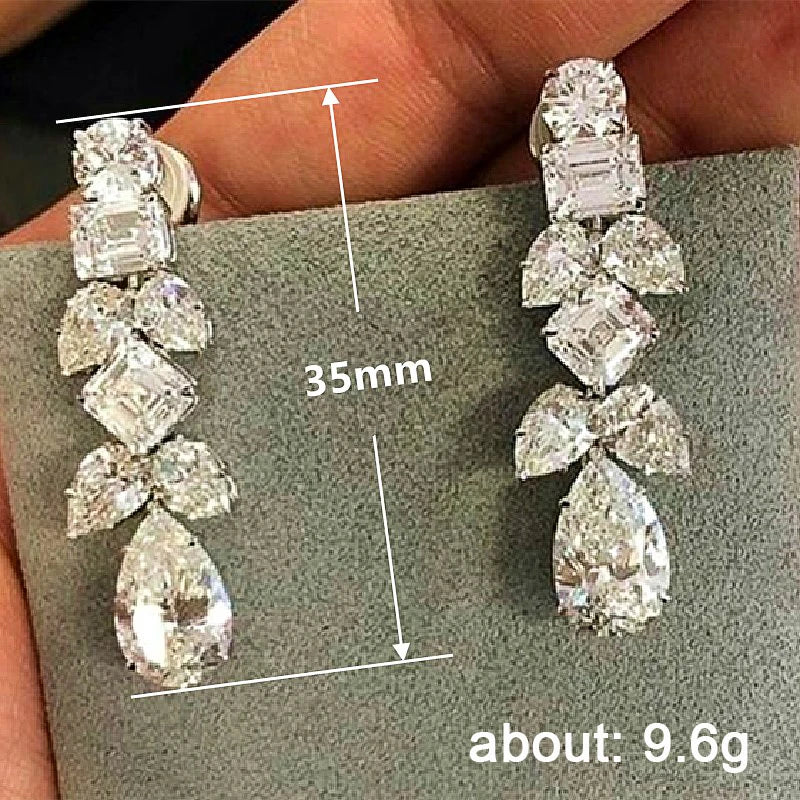 Trendy Leaf Shape Silver Color Earrings for Women Crystal CZ Exquisite Lady's Ear Dangle Earrings Wedding Party Jewelry - EUFASHIONBAGS