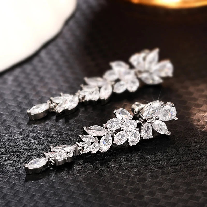 Long Pendant Earrings Lady Engagement Jewelry with Brilliant Zirconia Fashion Graceful Female Wedding Accessories - EUFASHIONBAGS