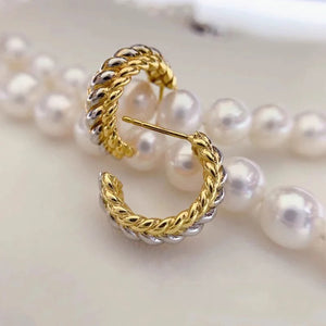 Two-tone Chunk Chain Design Hoop Earrings for Women Modern Fashion Metal Earrings OL Lady's Cool Versatile Jewelry New