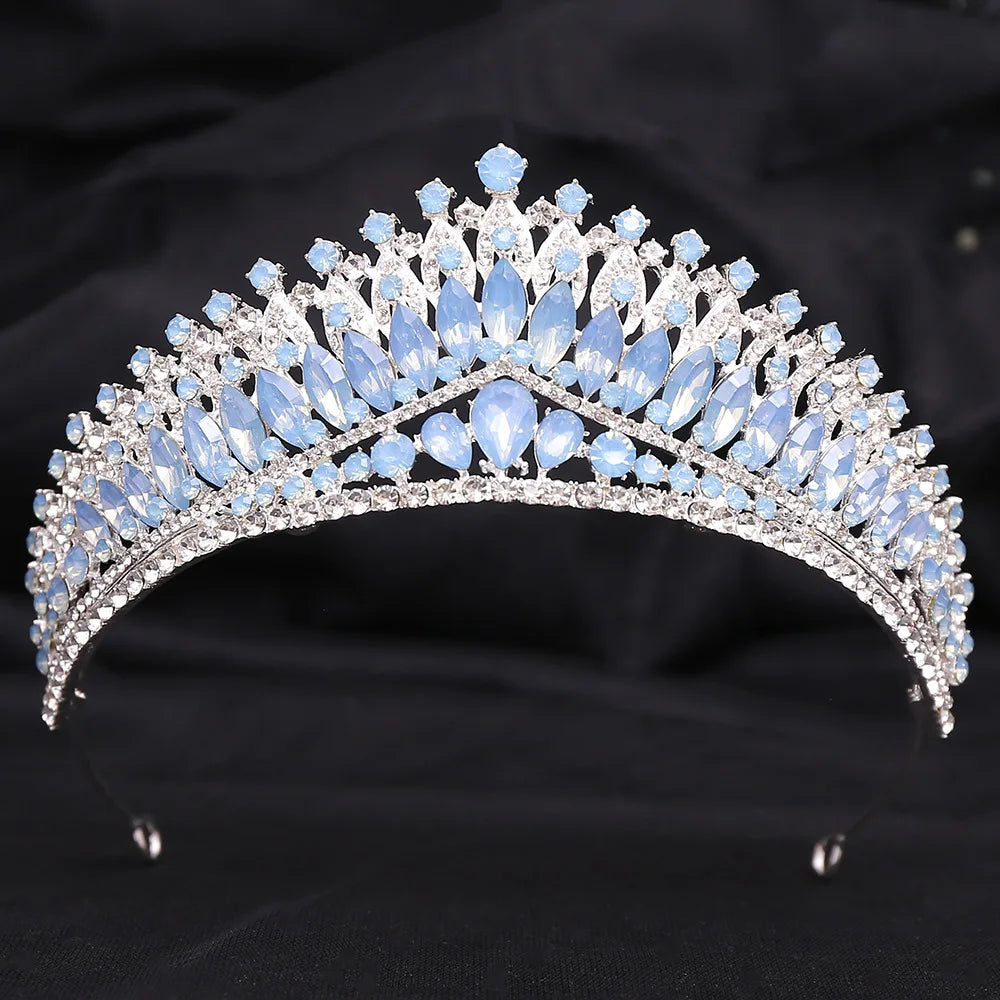 Different Style Silver Color Blue Opal Crystal Bridal Tiaras Crown Rhinestone Pageant Prom Diadem Wedding Hair Dress Accessories - EUFASHIONBAGS