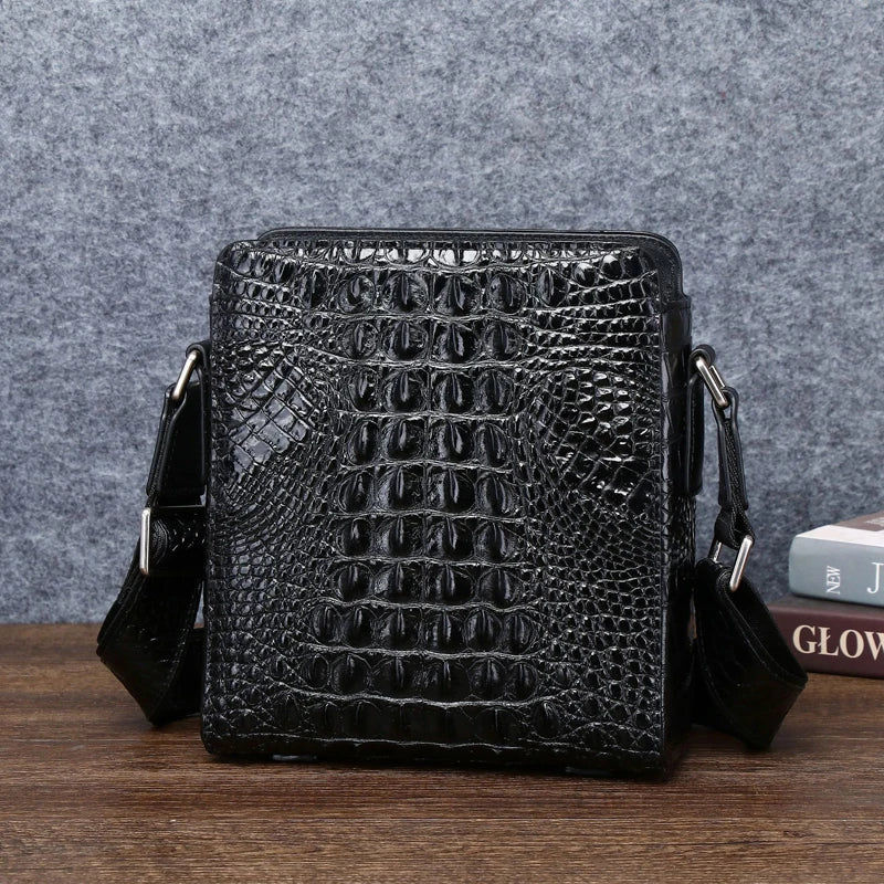 Genuine leather cowhide New crocodile pattern men's shoulder crossbody bag fashionable men's bag outdoor leisure bag - EUFASHIONBAGS