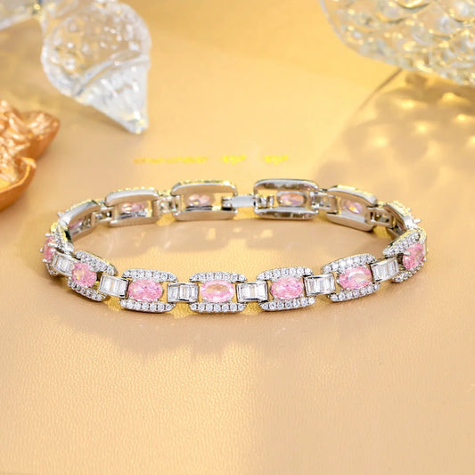 5A Quality Pink Cubic Zirconia Chic Luxury Cuban Chain Link Bracelets for Women CZ Party Engagement Jewelry - EUFASHIONBAGS