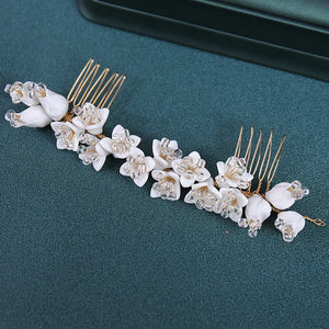 Elegant Gold Crystal Flower Hair Comb Vine Pin For Women Bride Wedding Bridal Hair Accessories Jewelry Headpiece Headband Tiara