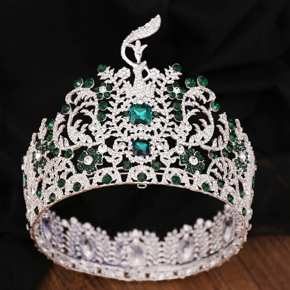 Baroque Miss Grand International Big Crown Round Wedding Pageant Rhinestone Crystal Tiaras Crown for Pageant Fans Hair Accessory - EUFASHIONBAGS