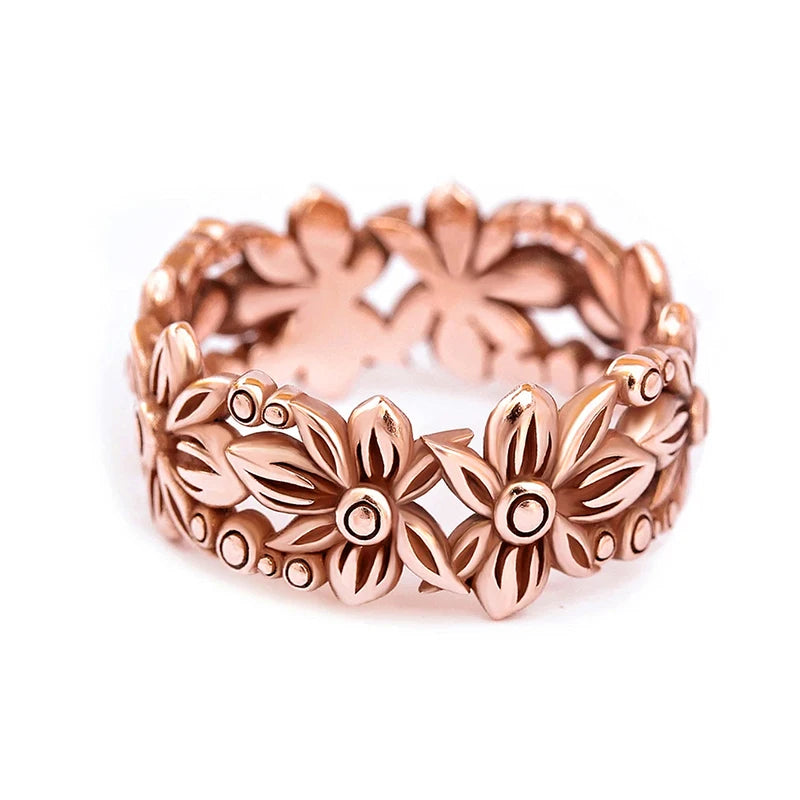 Rose Gold Color Flower Finger Rings for Women Romantic Wedding Party Finger Accessories Birthday Gift Statement Jewelry