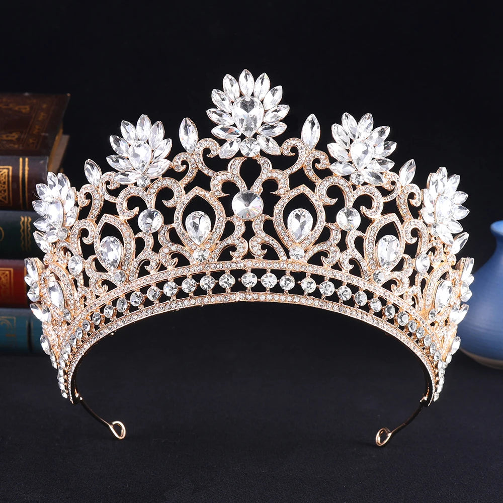 Royal Queen Wedding Crown Diadem Women Large Red Crystal Banquet Tiaras Headpiece Bridal Party Costume Hair Jewelry Accessories - EUFASHIONBAGS