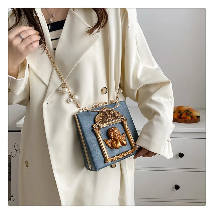 Gothic Dark Y2k Messenger Bag Women New Harajuku Pearl Chain Casual Crossbody Bags Female Vintage Luxury Designer Bag