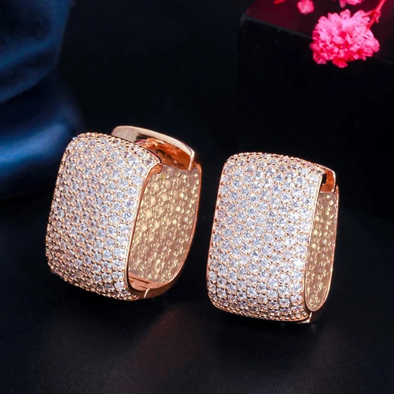 Full Cubic Zirconia Hoop Earrings for Women Bling Bling Temperament Female Ear Accessories Luxury Bridal Wedding Jewelry