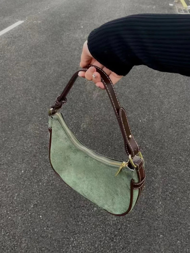 Casual Green Underarm Bag Women New Vintage Hot Girls Leather Solid Shoulder Bag Retro Elegant Y2k Handbag Purse - EUFASHIONBAGS