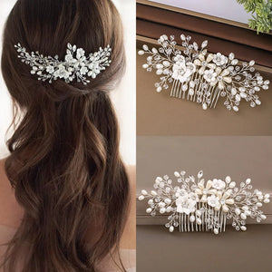 Crystal Pearl Flower Bridal Hair Comb Hairpin Headband Tiara For Women Bride Party Wedding Bridal Hair Accessories Jewelry Comb