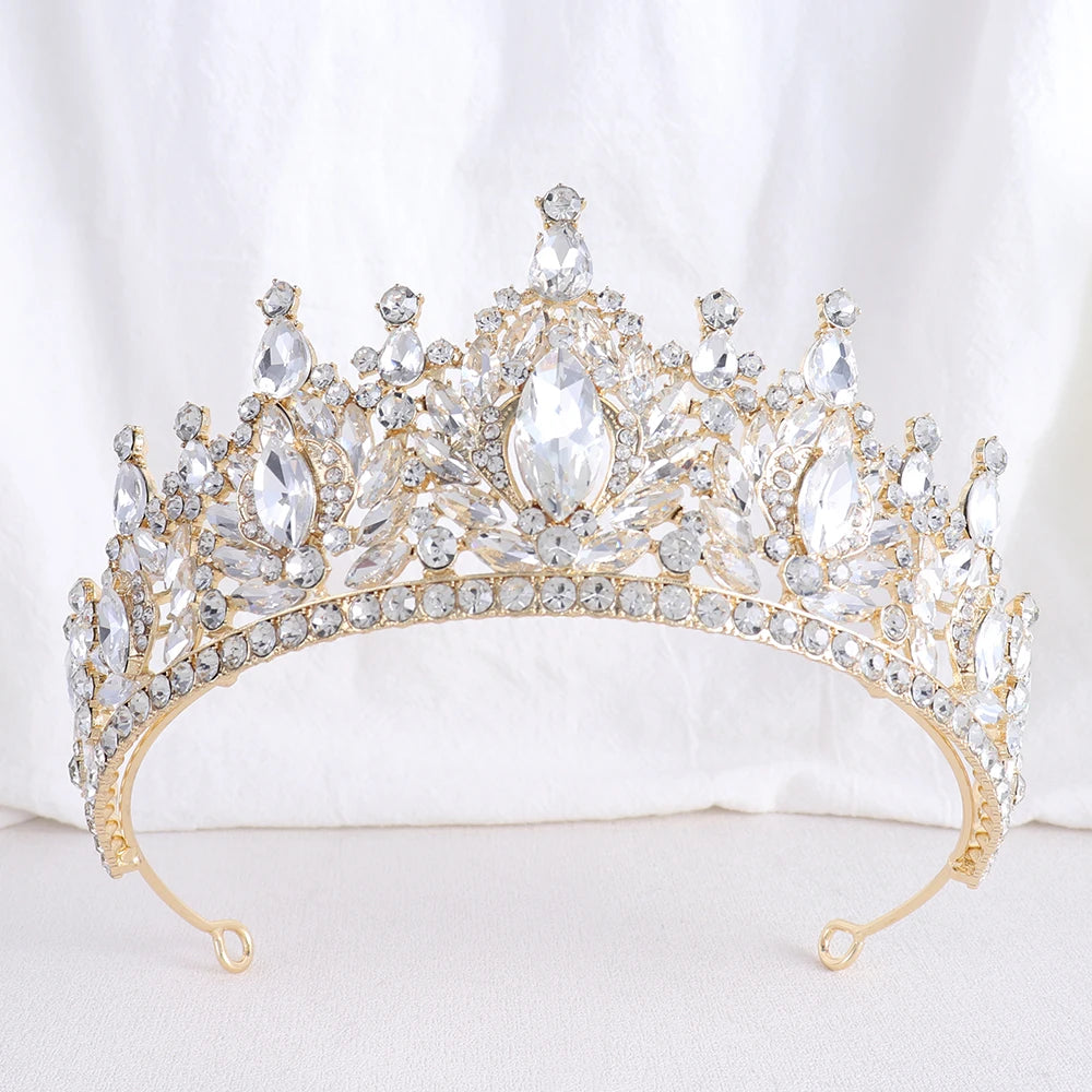 Korean Luxury Water Drop AB Color Crystal Bridal Tiara Crowns Rhinestone Diadem Veil Tiaras Wedding Hair Accessories Headpieces - EUFASHIONBAGS