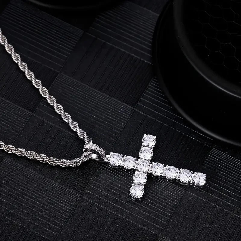 Luxury Cross Pendant Necklace for Women Sparkling White Cubic Zirconia Long Necklace Wedding Party New Fashion Jewelry - EUFASHIONBAGS