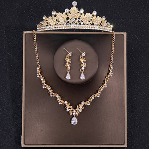 Baroque Crystal Tiara Crown Necklace Earring Set For Women Bride Rhinestone Bridal Jewelry Set Wedding Jewelry Accessories Set