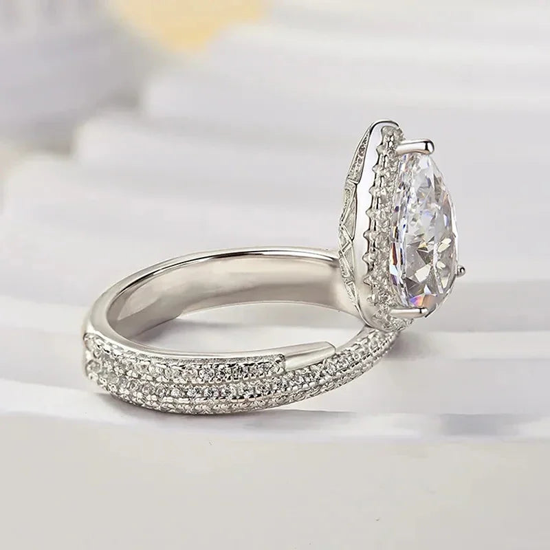 Trendy Luxury Pear Shaped Cubic Zircon Crystal Rings for Women Engagement Wedding Band Accessories Bling Jewelry