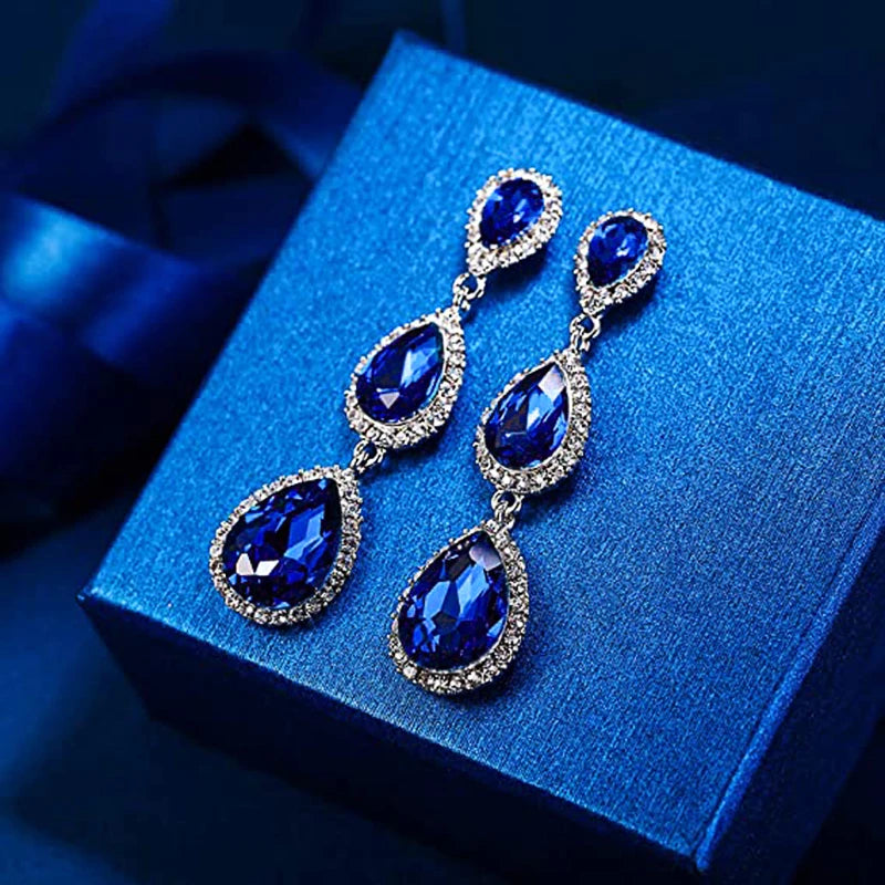 Black/Blue Pear Cubic Zirconia Long Hanging Earrings for Women Temperament Lady's Ear Accessories New Trendy Jewelry Bulk - EUFASHIONBAGS