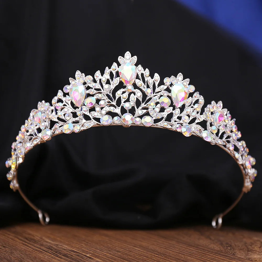 Baroque Luxury Forest AB Color Crystal Bridal Tiaras Crowns Rhinestone Pageant Diadem Wedding Hair Accessories Party Headpieces