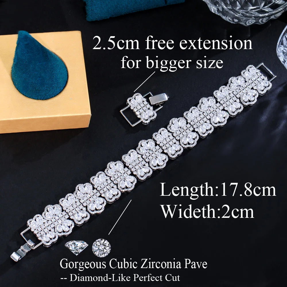 Super Luxury Flower Cluster Round Big White CZ Bracelets for Women Wedding Engagement Party Jewelry Accessories - EUFASHIONBAGS