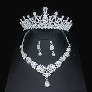 Luxury Crystal Wedding Bridal Jewelry Sets For Women Tiara Crown Necklace Earrings Set Wedding Bride Jewellry Sets Accessory