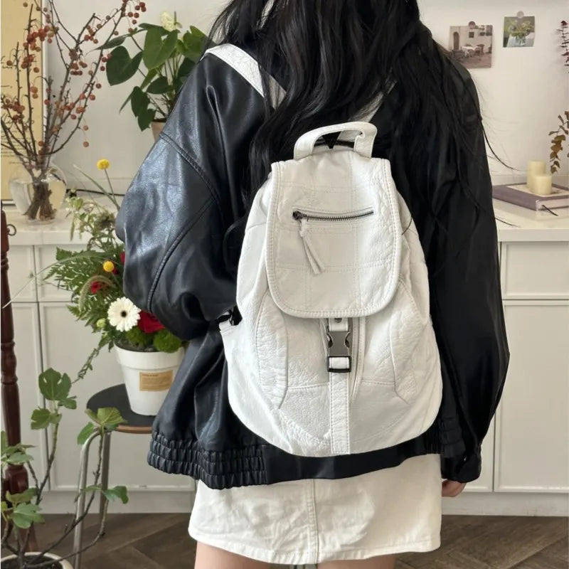 Hot Girls White Backpacks Women New Leather Zipper Soft Chic Casual Y2k Backpack Harajuku Retro Mochila Aesthetic