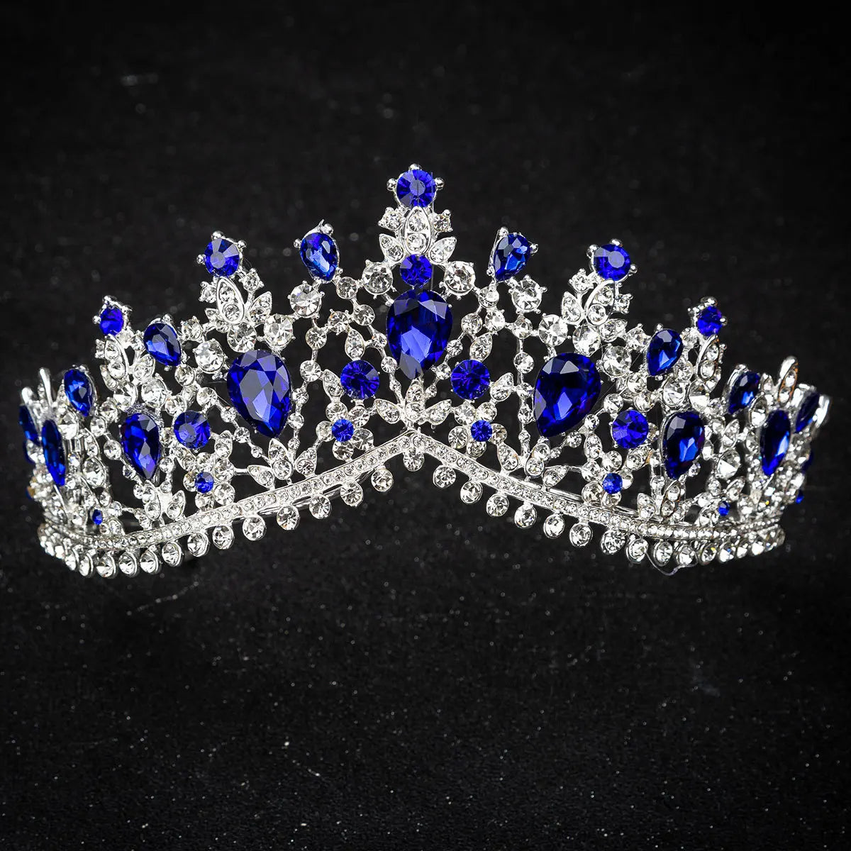 Baroque Luxury Silver Color Blue Opal Crowns Wedding Hair Accessories Elegant Queen Crystal Tiaras Diadem Bridal Dress Headbands