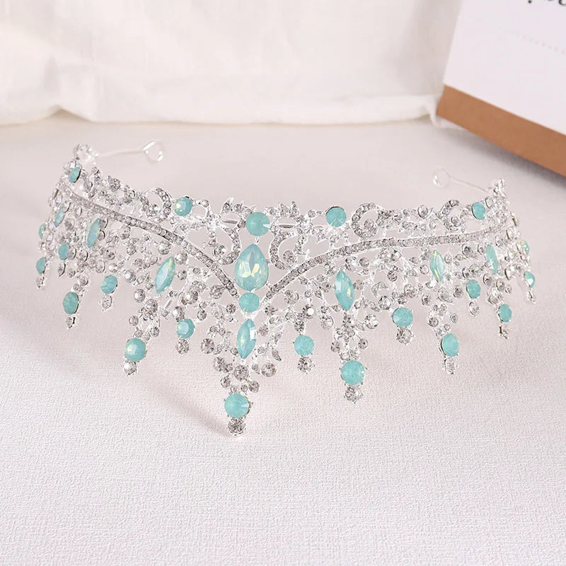 Baroque Princess Queen Opal Crystal Bridal Tiaras Crowns Luxury Elegant Headwear Diadem Wedding Hair Dress Jewelry Accessories - EUFASHIONBAGS