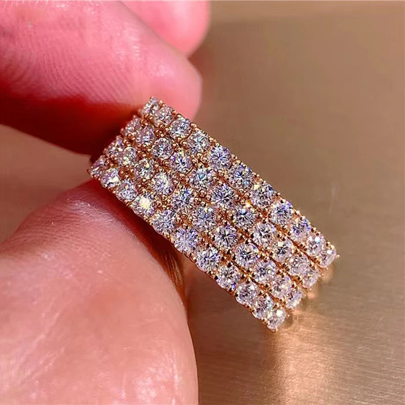 Rose Gold Color Finger Ring Female Engagement Party Jewelry Luxury Lady Shining Accessories for Anniversary