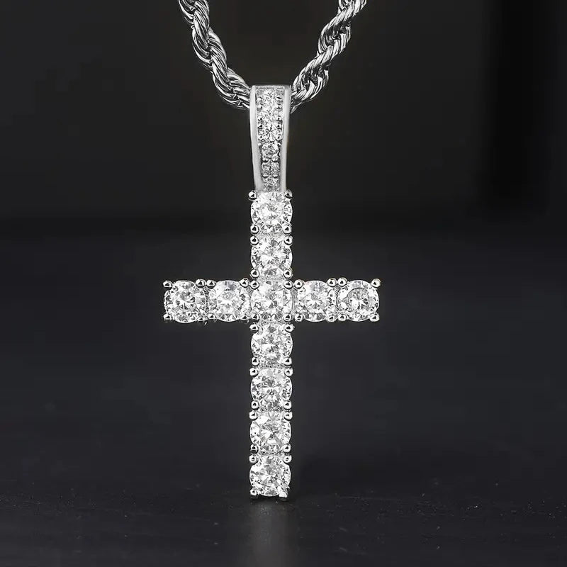 Luxury Cross Pendant Necklace for Women Sparkling White Cubic Zirconia Long Necklace Wedding Party New Fashion Jewelry - EUFASHIONBAGS