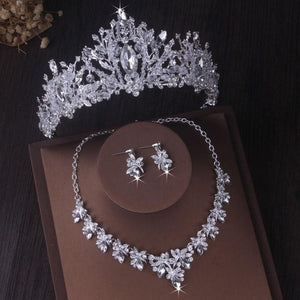 Silver Color Crystal Bridal Jewelry Sets Rhinestone Tiaras Crown Necklace Earrings bj16 - www.eufashionbags.com