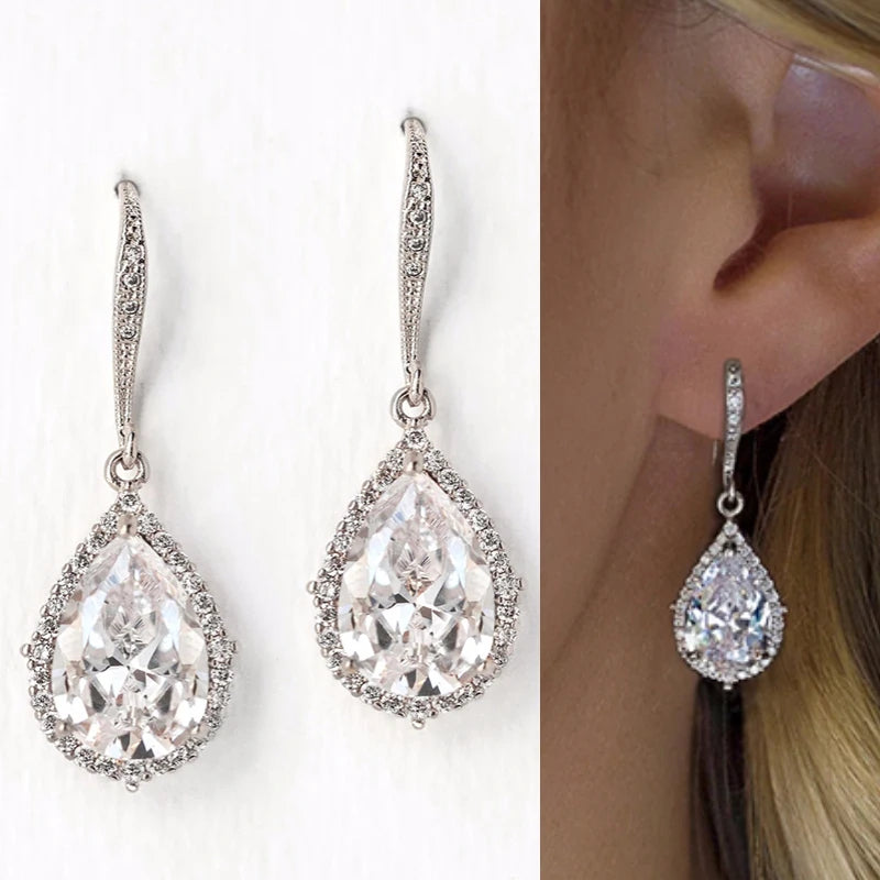 Sparkling Crystal Pear Cubic Zirconia Drop Earrings for Women High-quality Silver Color Fashion Luxury Earrings Jewelry - EUFASHIONBAGS