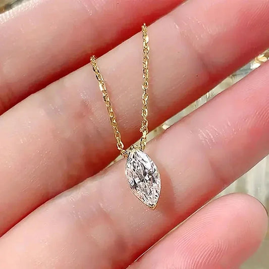 Fresh Marquise Cubic Zirconia Pendant Necklace for Women with Gold Color Chain Simple Stylish Necklace Wedding Jewelry