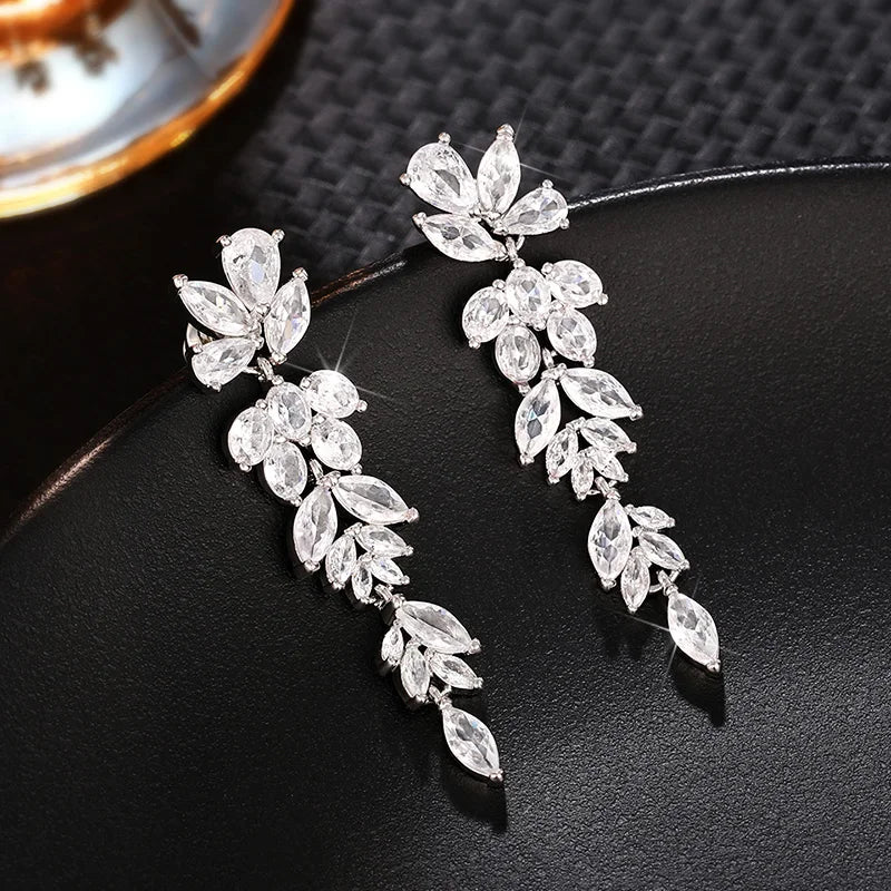 Long Pendant Earrings Lady Engagement Jewelry with Brilliant Zirconia Fashion Graceful Female Wedding Accessories - EUFASHIONBAGS