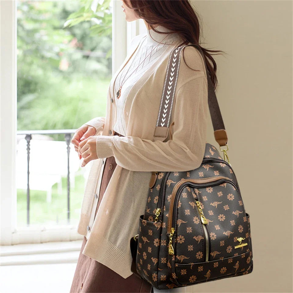 Soft Leather Backpack For Women Fashion Print Back Pack Travel School Bag Rucksack Luxury Large Backpack