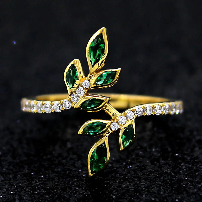 Fashion Leaf Design Finger Ring Lady Daily Wearable Jewelry with Dazzling Zirconia Stylish Women Engagement Ceremony Gift