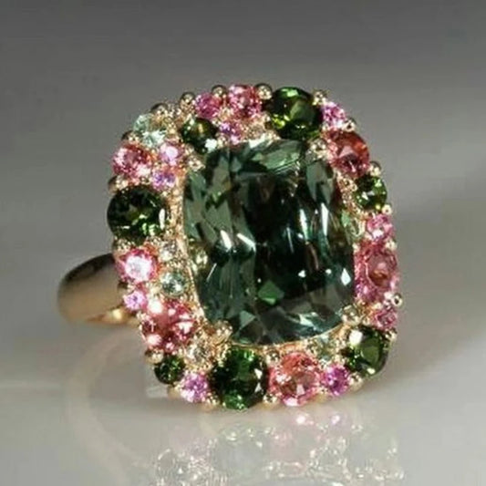 Newly Colorful Green Cubic Zirconia Rings for Women Special-interested Wedding Party Gorgeous Accessories Female Jewelry