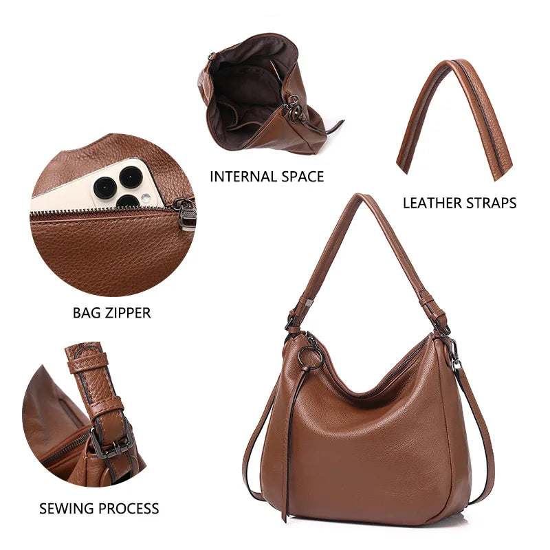 Genuine Leather Women's Shoulder Bag Fashion Large Tote Bags High Quality Soft Cowhide Women Crossbody Bags