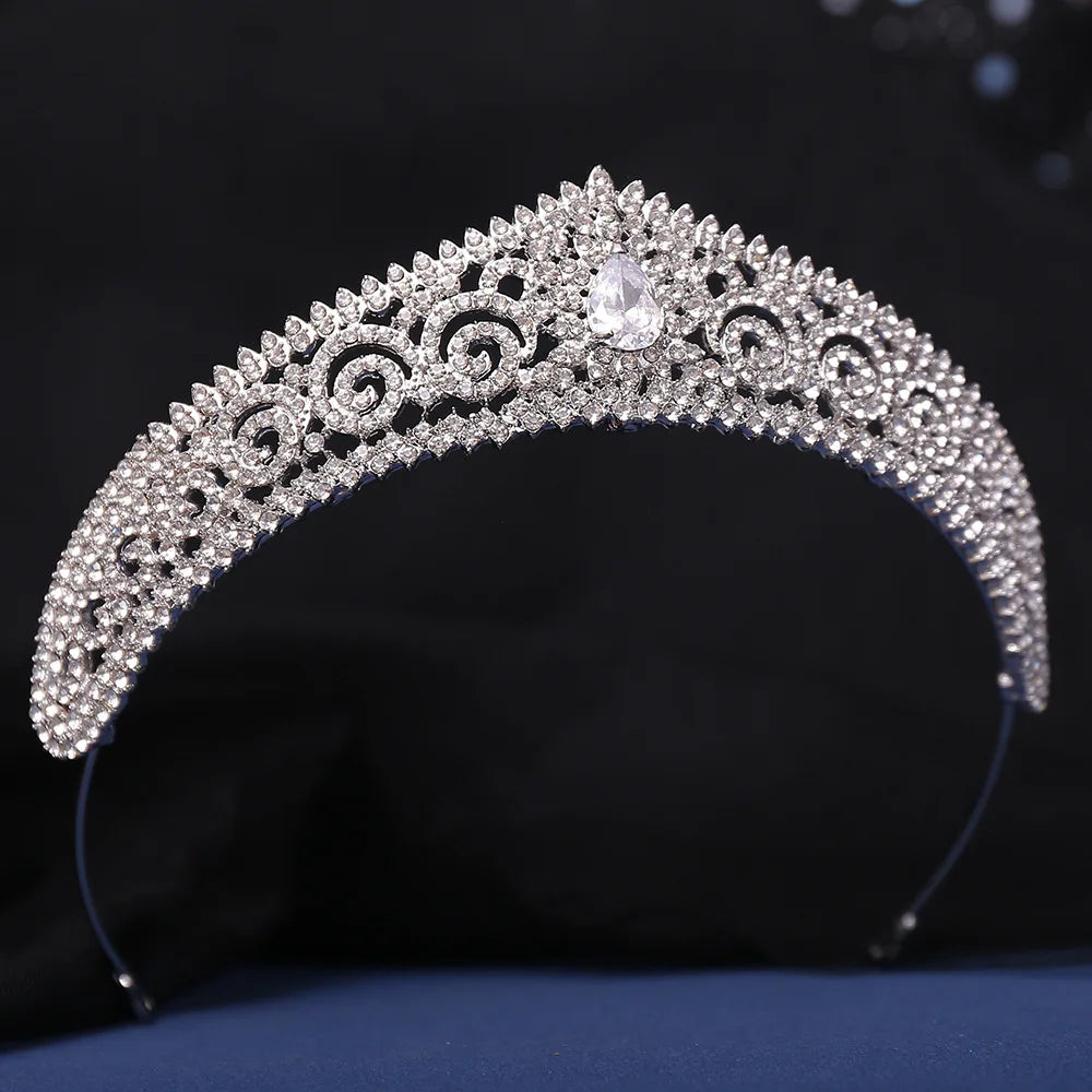 Baroque Luxury Cubic Zircon Crystal Leaf Bridal Tiaras Crowns Rhinestone Pageant Diadem Bride Headbands Wedding Hair Accessories