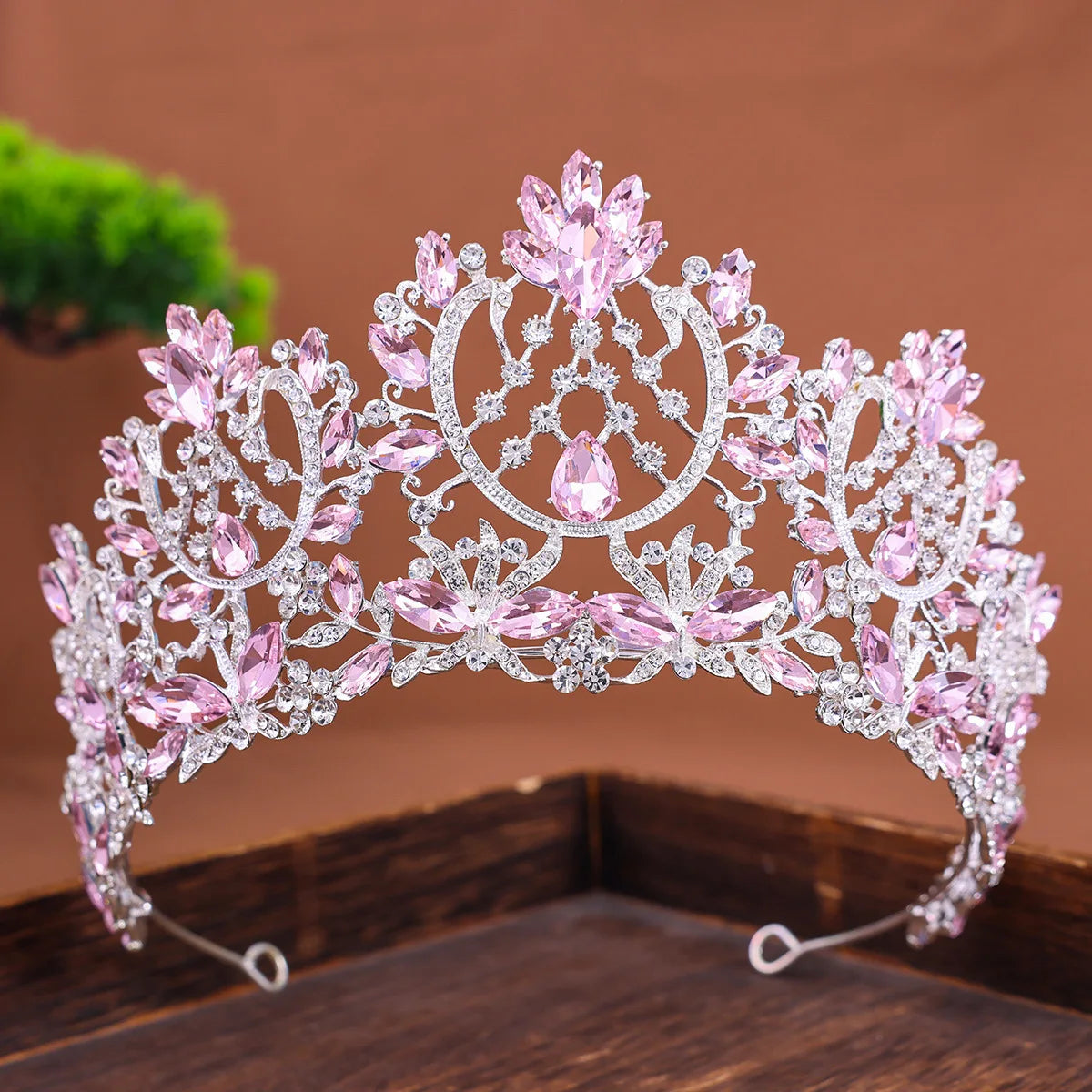 Luxury High Quality Royal Queen Pink Crystal Wedding Crown Women Rhinestone Banquet Tiara Party Costume Hair Jewelry Accessories - EUFASHIONBAGS