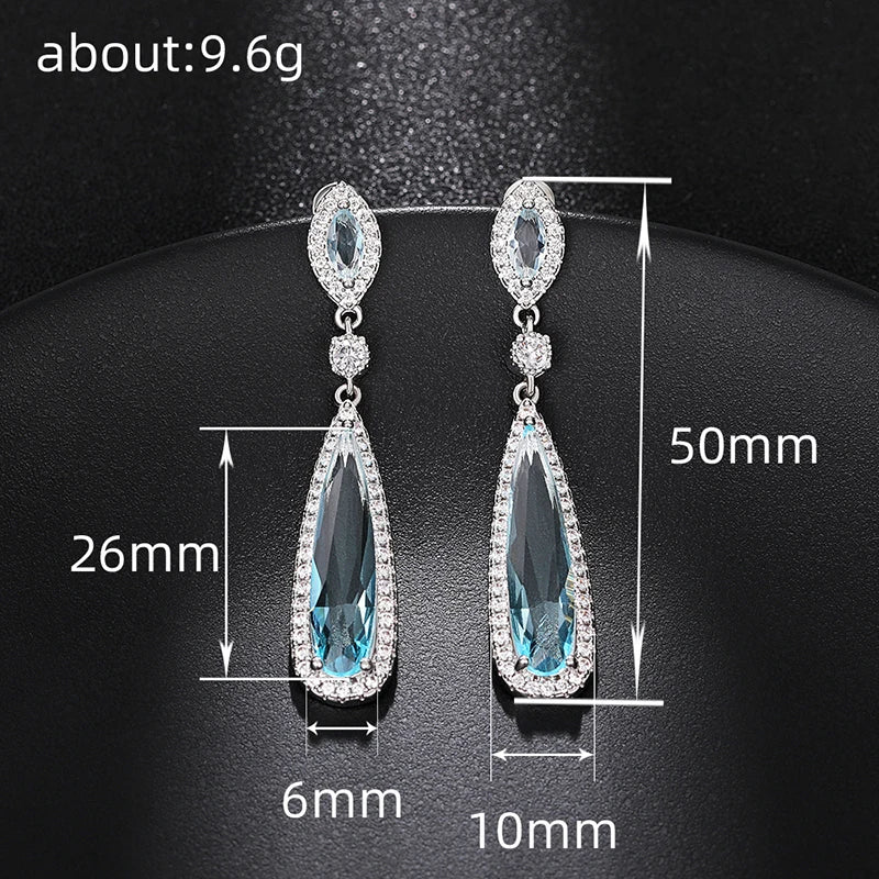 Aesthetic Light Blue Dangle Earrings for Women Fashion Contracted Design Temperament Lady Earrings Wedding Party Jewelry