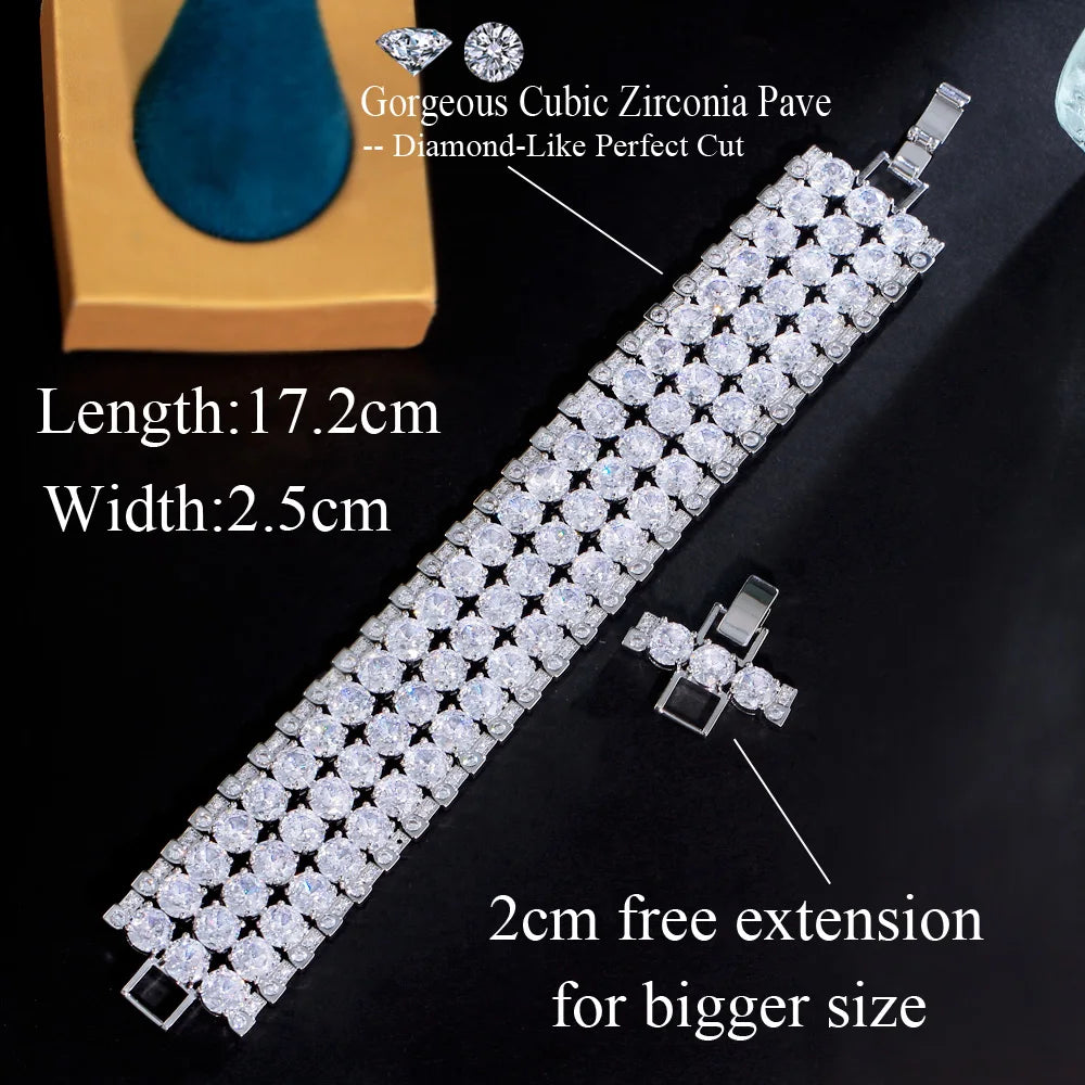 Super Shiny Multi Layer Round Cubic Zirconia Stone Statement Luxury Wide Big Women Wedding Party Bracelets - EUFASHIONBAGS