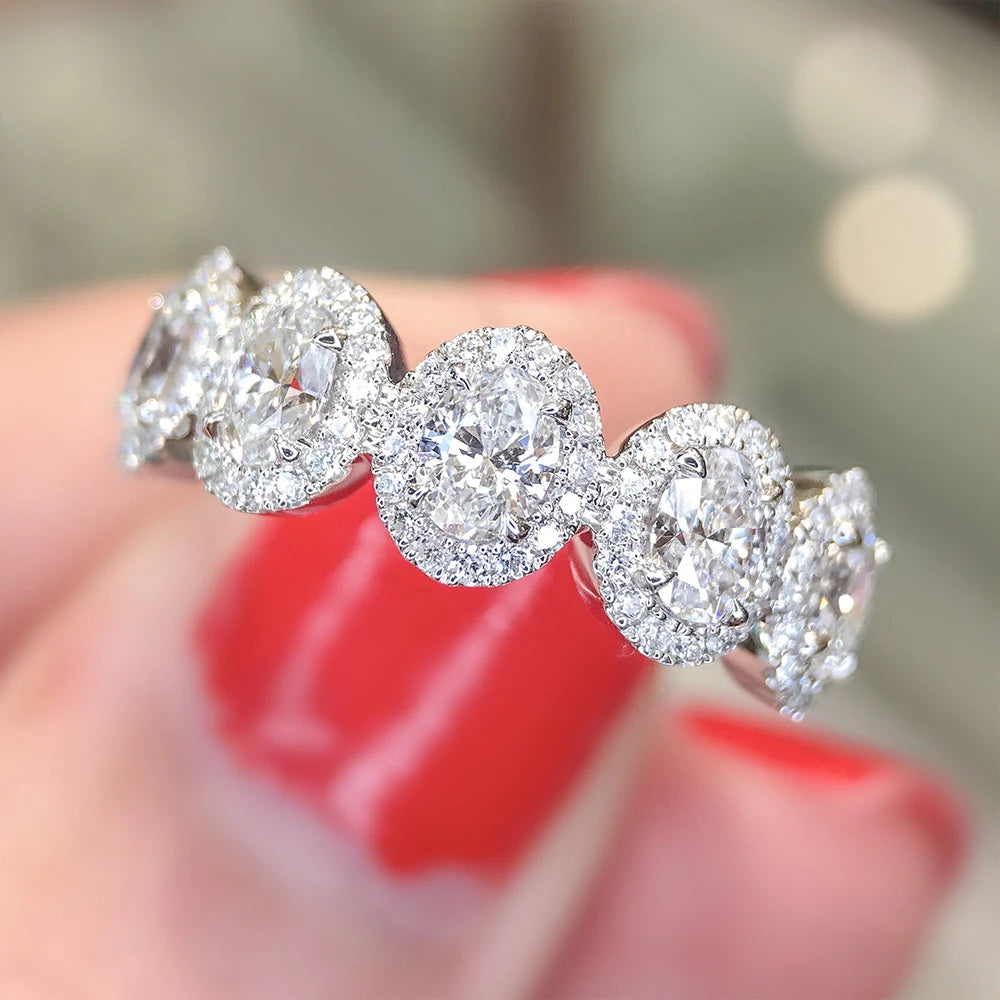 Oval Cubic Zirconia Band Women's Rings for Engagement Wedding Accessories Luxury Silver Color Female Jewelry