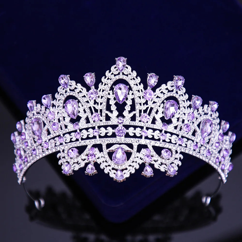 Luxury Frontlet Pink Rhinestone Bridal Tiaras Crown Baroque Crystal Pageant Prom Diadem Bride Headbands Wedding Hair Accessories - EUFASHIONBAGS