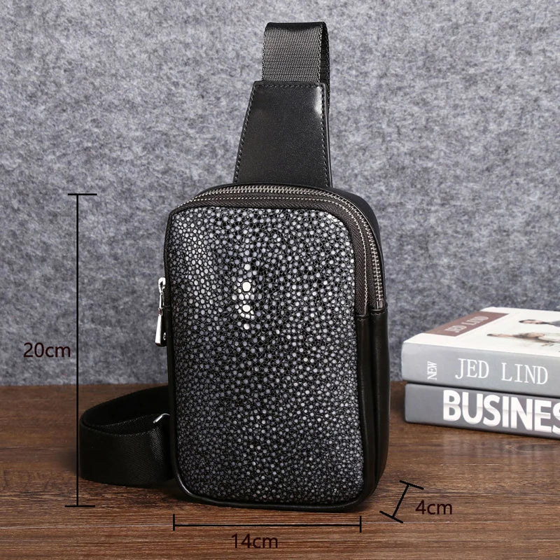 High Quality Pearl Fishskin Men's Shoulder Bag Genuine Leather Men's Bag Fashion Casual Crossbody Bag - EUFASHIONBAGS