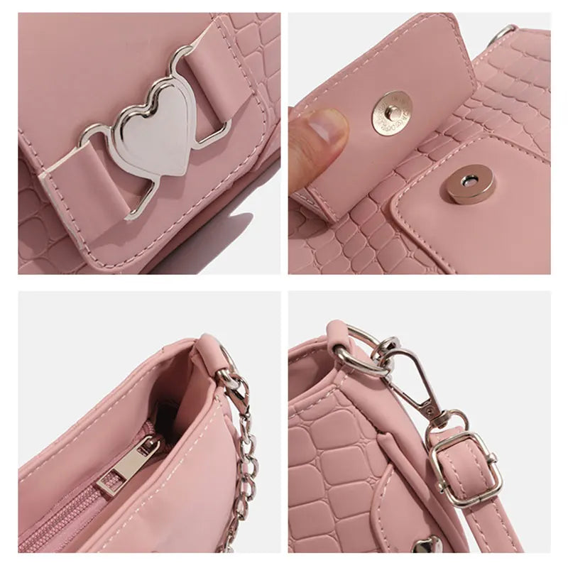 Fashion Women's Shoulder Bag 2024 New Hot Girls Crossbody Bags Pink PU Punk Style Rivet Women Chain Bag