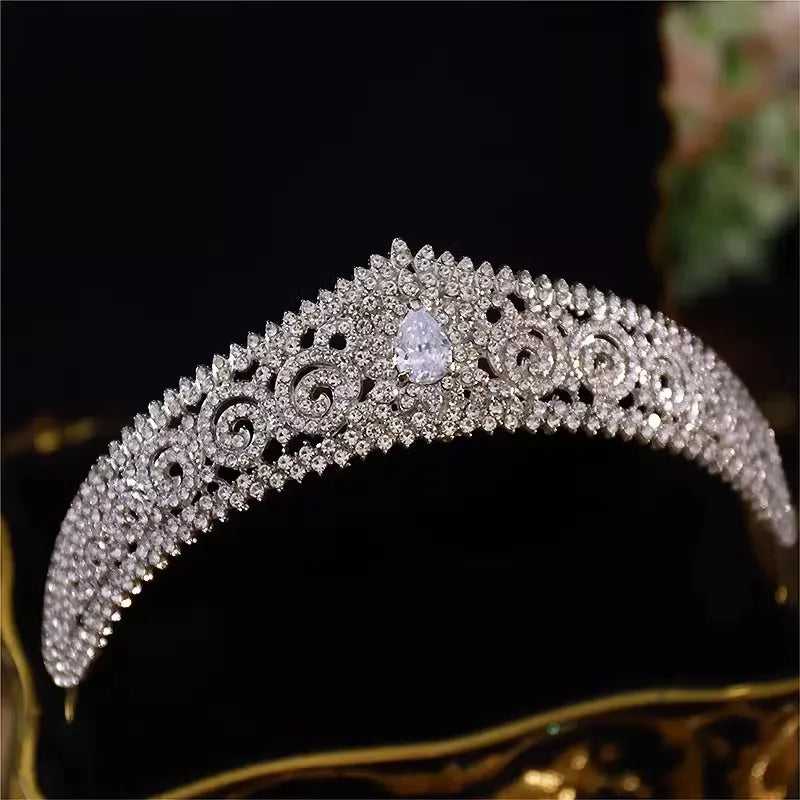 AAA Cubic Zirconia Wedding Tiara For Brides Luxury Heart Bling CZ Crown For Women Queen Hair Jewellery Crystal Head Accessories