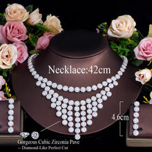 Laden Sie das Bild in den Galerie-Viewer, Bling Round Dangle Drop CZ Zirconia Tassel Wedding Necklace Earrings set cw05 - www.eufashionbags.com