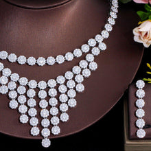 Laden Sie das Bild in den Galerie-Viewer, Bling Round Dangle Drop CZ Zirconia Tassel Wedding Necklace Earrings set cw05 - www.eufashionbags.com