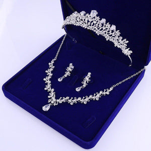 Fashion Crystal Leaf Bridal Jewelry Set Rhinestone Crown Tiaras Necklace Earrings Sets bj17 - www.eufashionbags.com